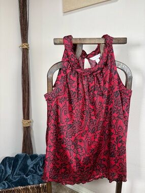 Christopher & Banks Red and Black Floral Halter Blouse